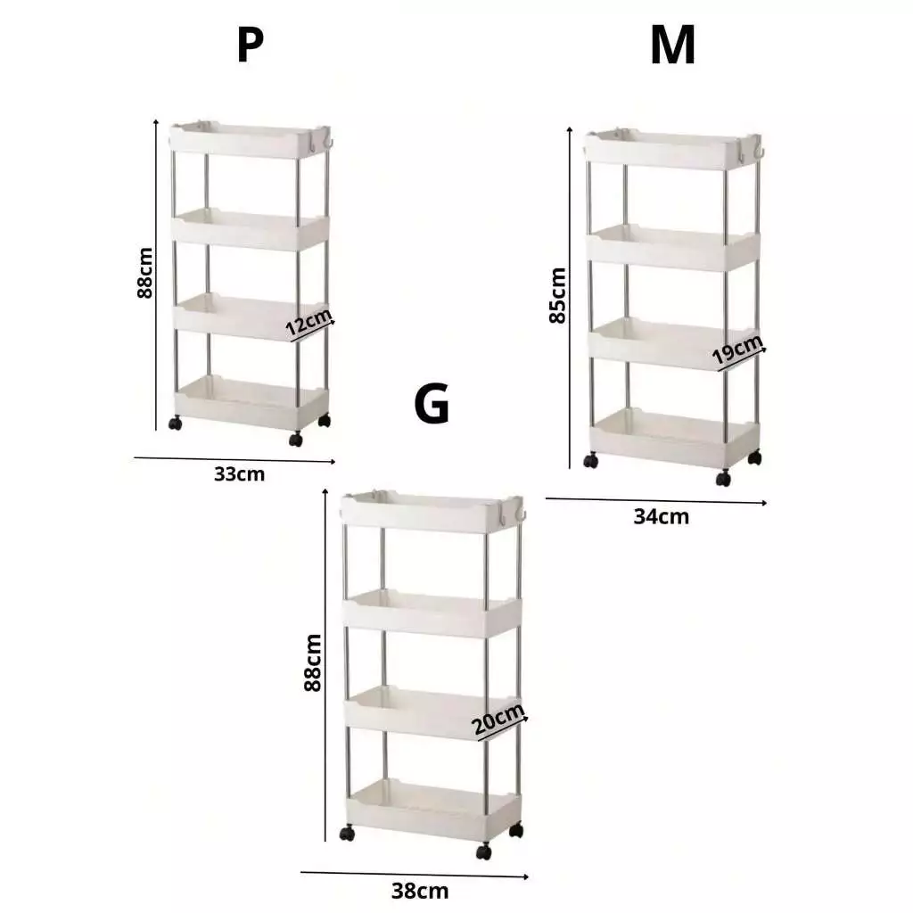 Armário Carrinho Organizador Multiuso Com 4 Camadas Com Rodinhas Cozinha Banheiro P M G ou Kit 3 - Imagem 3