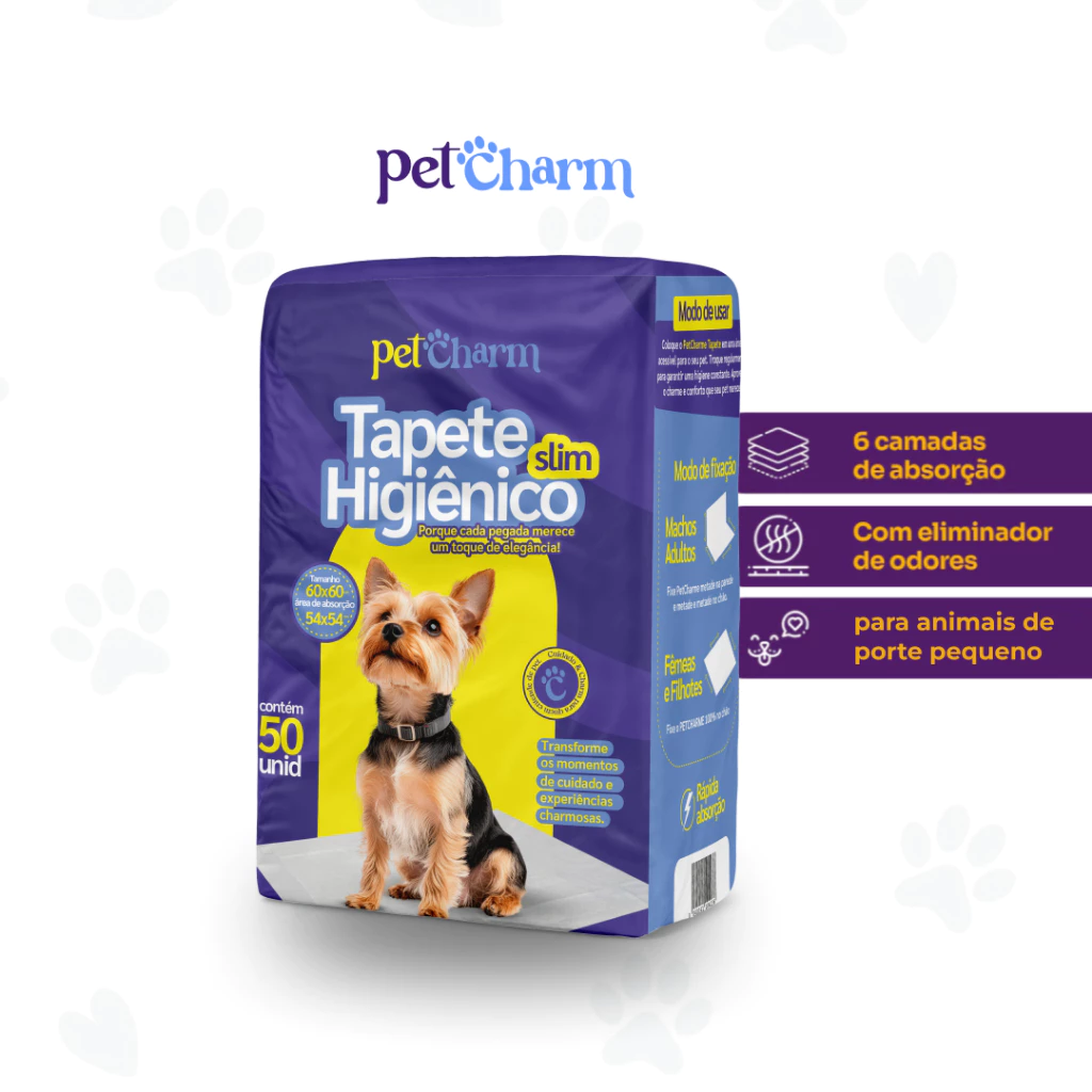 50 unid - Tapete Higiênico PetCharm Slim -Tamanho 50cm x 60cm Para Cachorros