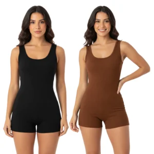 Macaquinho Feminino Canelado Curto Anarruga Ajustado Roupa Feminina Estilosa