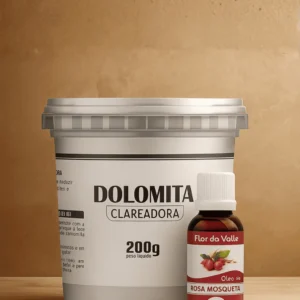 Dolomita Clareadora 200g Pote mais Óleo de Rosa Mosqueta 30ml Cuidados Naturais com a Pele