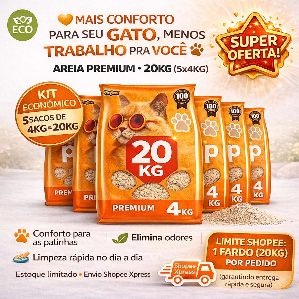 Kit 5 Areias Sanitárias POP STAR 20kg – Premium, Alta Absorção e Controle de Odores - Imagem 5