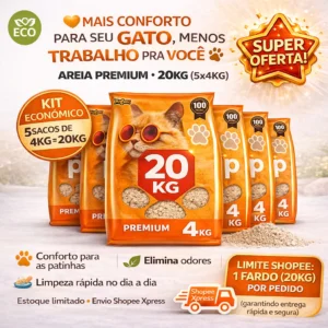 Kit 5 Areias Sanitárias POP STAR 20kg – Premium, Alta Absorção e Controle de Odores