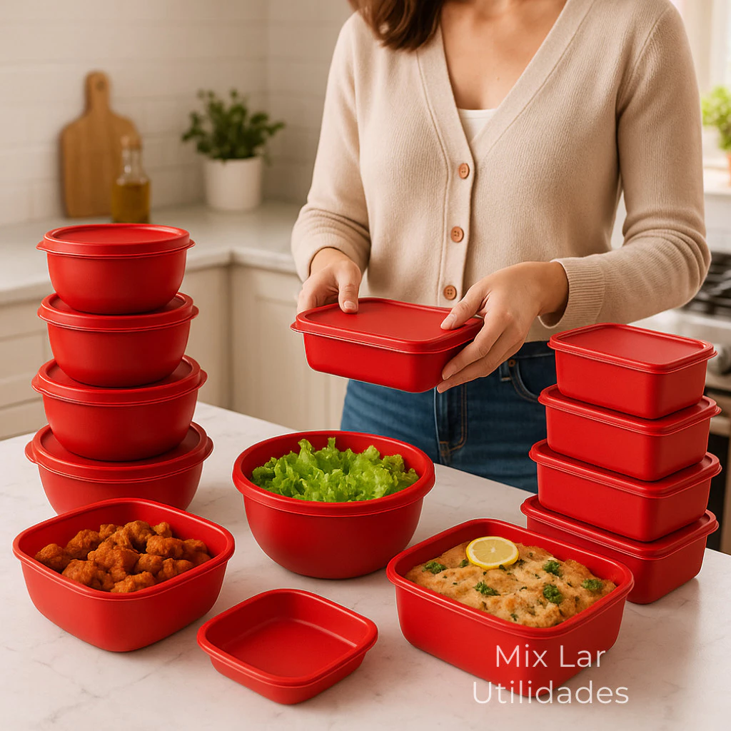Kit com 15 potes plásticos herméticos para cozinha - Imagem 4