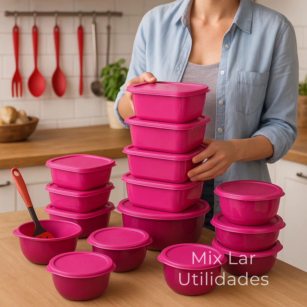Kit com 15 potes plásticos herméticos para cozinha - Imagem 3
