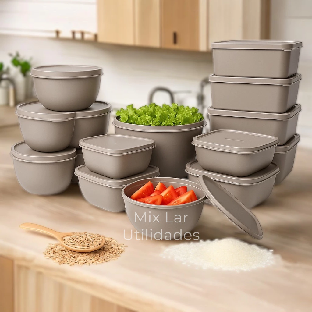 Kit com 15 potes plásticos herméticos para cozinha - Imagem 2