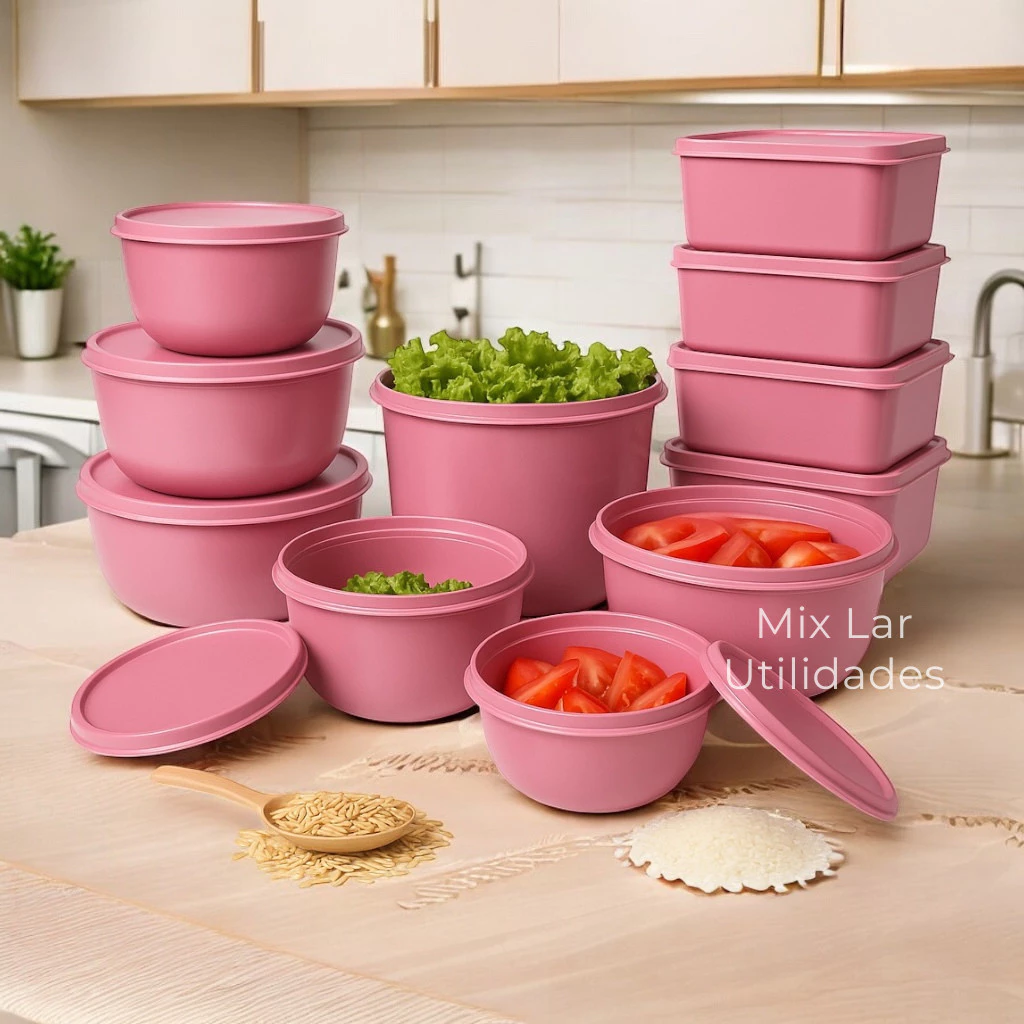 Kit com 15 potes plásticos herméticos para cozinha
