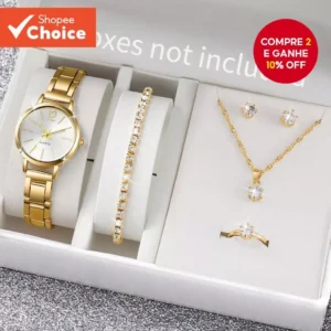 Conjunto De Relógio Feminino Ros ivga 6 Peças De Pulseira De Liga De Quartzo Com Strass Joias Da Moda Presente