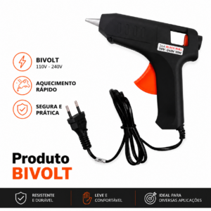 Pistola De Cola Quente Pequena Bivolt + 10 Bastões De Cola Quente Fino