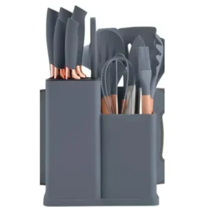 Kit Utensilhos De Cozinha Com 19 Peças Em Silicone Premium Preto - KItchen